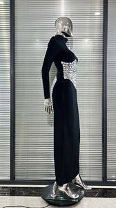<span class=keywords><strong>Abito</strong></span> da sera <span class=keywords><strong>lungo</strong></span> elegante <span class=keywords><strong>nero</strong></span> di lusso 2026 con vita decorata con diamanti, vestito fasciante da donna di alta qualità che valorizza la figura - Product Image 6