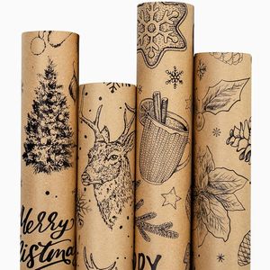 Rollo de papel de regalo Kraft de 80 g/m², 30 pulgadas × 3 metros, negro, reciclable, sin recubrimiento, impresión offset, para manualidades - Product Image 6