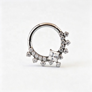 Boucles d'oreilles de cartilage en titane G23, 16G, avec diaphragme articulé, anneau segmenté, et <span class=keywords><strong>grappe</strong></span> de zircons carrés et circulaires, vente en gros - Product Image 2