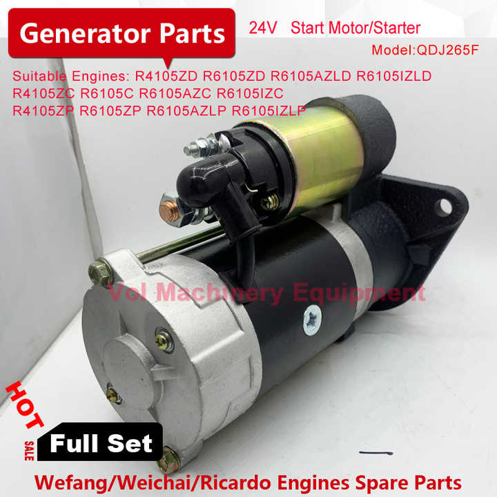 R4105 Starter QDJ265F 11 Teeth 24V Reduction Starter 50kw Generator Set ...