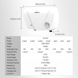 Chauffe-eau électrique instantané 7500W multifonction pour douche, salle de bain et cuisine, système portable avec contrôle de la température - Product Image 5