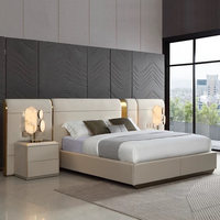 Lit double en cuir de style minimaliste italien avec écran de protection, design de luxe léger et créatif pour grande villa, lit de mariage de 1,8 mètre