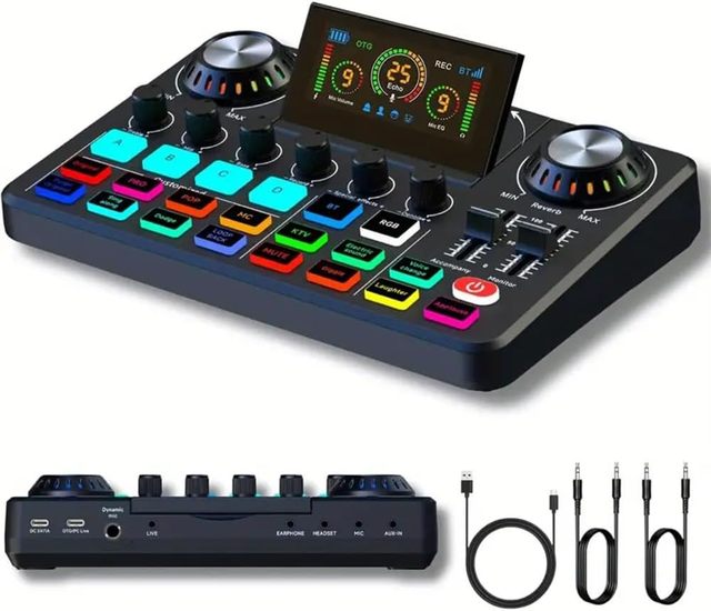 USB BT Microphone Kit Rechargeable Noise Cancelling Adjustable Voice for Studio Podcast Live Music Audio Sound Card Mixer