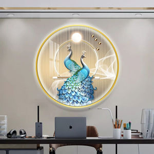 Pavone luminoso dipinto decorativo rotondo luce moderna luci LED ingresso soggiorno sfondo murale - Product Image 2