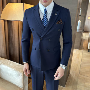 Venta al por mayor de los hombres con cuello en V Blazer Slim Fit traje de novio a medida para bodas eventos formales doble botonadura plisada frontal transpirable - Product Image 5