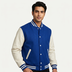 High Quality Best <b>Top</b> Selling 2025 Wholesale Men Varsity Jacket Custom Stand Collar Front Logo 100% Cotton Custom Colors & Sizes - Product Image 1