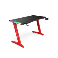 Bureau de jeu BEISIJIE POWER RGB en fibre de carbone, table en forme de Z rouge et noir avec porte-gobelet et crochet