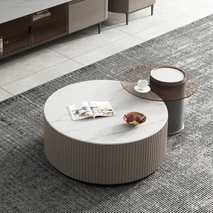 Moderno minimalista rock Junta redonda de mesa de café de lujo luz habitación TV gabinete mesa de café combinación - Product Image 1