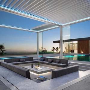 Pergola de luxe en aluminium Bioclimatique <span class=keywords><strong>tonnelle</strong></span> de gazebo en métal <span class=keywords><strong>toit</strong></span> pliable à moteur étanche à la pluie <span class=keywords><strong>pour</strong></span> terrasse arrière-cour avec LED en option - Product Image 2