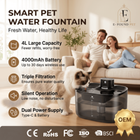 Fontaine à eau sans fil pour chat, fontaine à eau automatique pour animaux de compagnie, batterie USB 4000 mAh, capteur de mouvement, triple filtre, pompe silencieuse, vente en gros