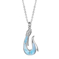 Fournisseurs de haute qualité argent 925 Larimar Maui pendentif hameçon en argent véritable 925 collier bijoux en Larimar naturel