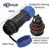 Connecteur de données et d'alimentation électrique femelle arrière pour panneau, LD16, avec broches en laiton plaqué or, 5A, 4 broches, pour câble extérieur