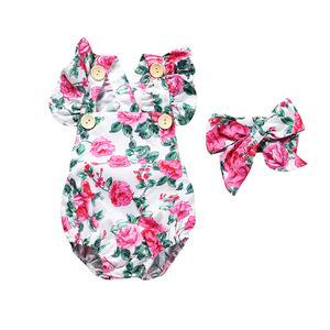 Ropa Infantil Estilo Western, Monos de Seda con Estampado Floral, Trajes de Algodón para Bebés, Venta al Por Mayor - Product Image 1