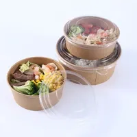Eco Pack voedselverpakkingscontainers, saladekommen van kraftpapier, wegwerpset voor hotel-afhaalgebruik, geschikt voor het serveren van salade, soep en fruit.
