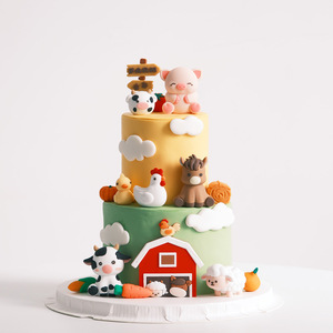Adornos de Pastel de Animales de Granja, Decoración Tridimensional de Silicona Suave con Temática de Granja para Fiestas de Cumpleaños - Product Image 1