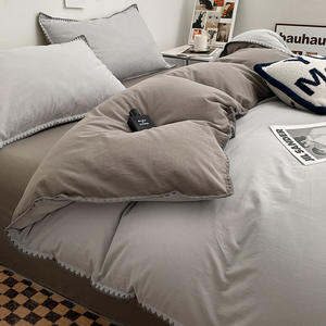 Ensemble <span class=keywords><strong>de</strong></span> draps <span class=keywords><strong>de</strong></span> literie <span class=keywords><strong>de</strong></span> couleur unie 100% lin <span class=keywords><strong>de</strong></span> coton lavé comme <span class=keywords><strong>housse</strong></span> <span class=keywords><strong>de</strong></span> <span class=keywords><strong>couette</strong></span> douce et respirante texturée avec taie d'oreiller - Product Image 4