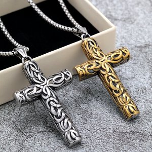 Retro Men's Stainless Steel <b>Cross</b> Pendant Necklace Geometric Design Gift Jewelry - Product Image 1