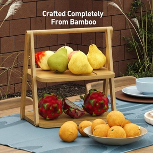 ชั้นวางผลไม้สองชั้นแบบพกพาทำจากไม้ไผ่ สำหรับใช้บนเคาน์เตอร์ครัว - Product Image 1