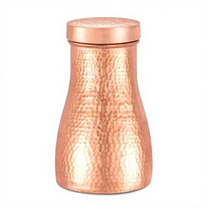 Carafe à eau minimaliste en cuivre pur martelé fait main, pot, récipient, pichet, gourde, verre de chevet, 1000 ml - Product Image 1