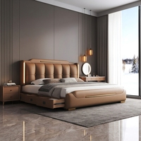 Lit de rangement luxueux de style européen moderne JUNYUHAO, en cuir premium, mousse haute densité, certifié E0, cadre en pin, taille King/Queen