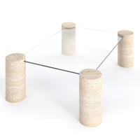 Table basse en verre cylindre en travertin
