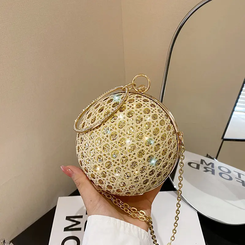光沢のあるダイヤモンドが入った高級宴会バッグ、ファッショナブルな丸いボール型のバッグ、女性用のシングルショルダー斜めクロスバッグ。