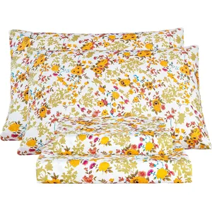 New design deep pocket 100% microfiber bedding sheets 4 piece queen size yellow floral sheet set