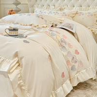 Parure de lit de luxe en coton pur à 100 % avec broderie florale, style princesse romantique, vente en gros