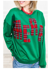 Felpa da Donna Natalizia MERRY con Stampa Tartan a Quadri, Girocollo, Oversize, Maniche Lunghe, Casual, Personalizzabile con Logo - Product Image 6