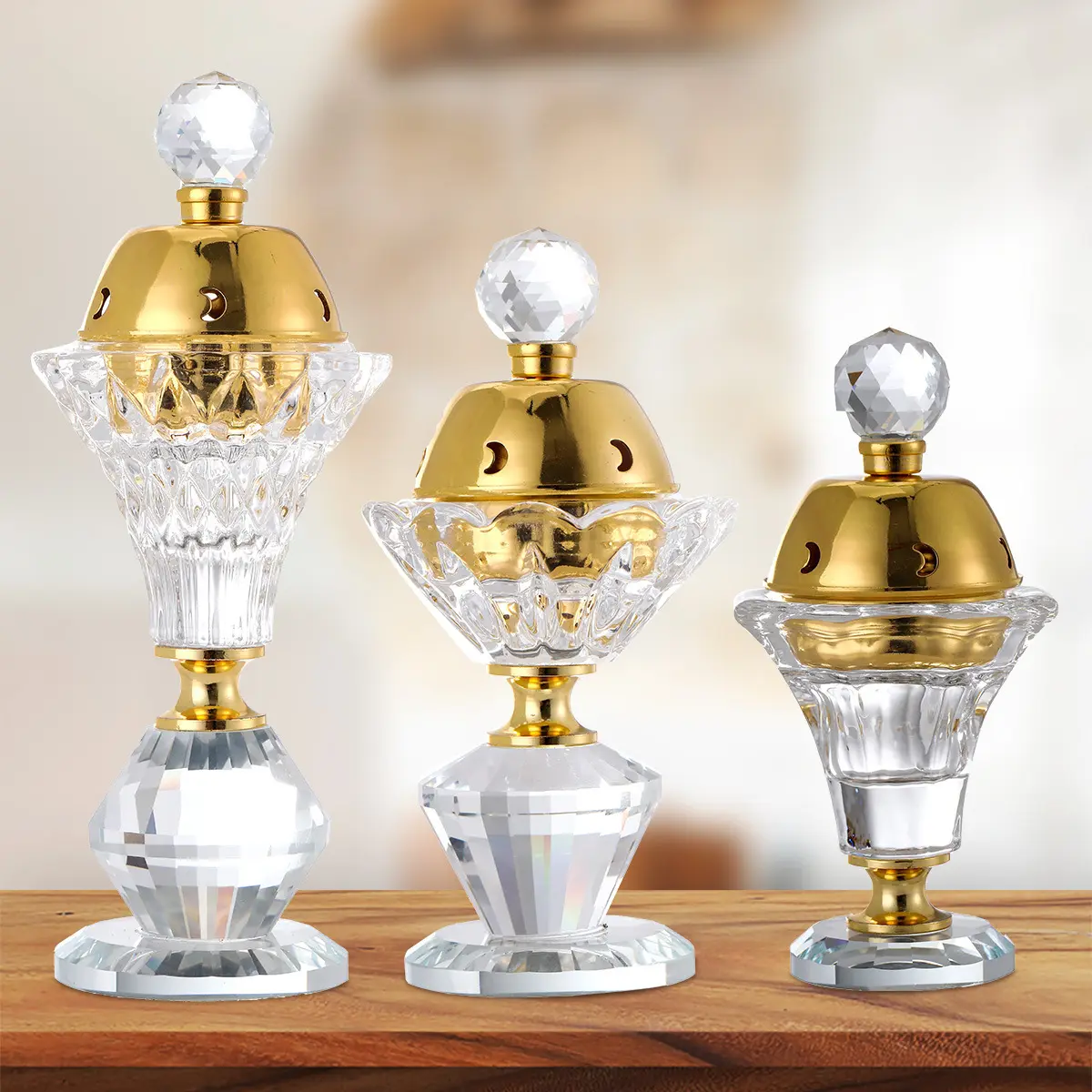 Quemador de incienso de oro árabe, cristal, decoración del hogar, Bakhoor, venta directa de fábrica