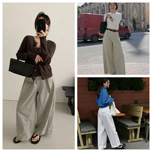 Pantalones Casuales de <span class=keywords><strong>Mujer</strong></span>, Estilo Minimalista, Corte Recto, Cintura Holgada, Pierna Ancha, Transpirables, para Primavera y Otoño - Product Image 3