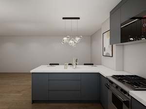 U Shape Kitchen <b>Cabinet</b> Grey Lacquer Finish Melamine Board Quartz Countertop <b>for</b> Apartment Use - Product Image 2