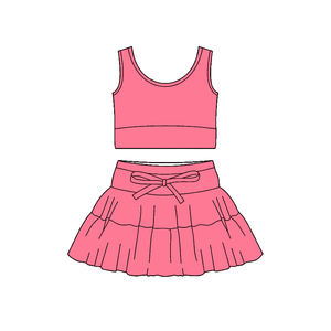 Conjunto de Ropa Infantil GSD3682 CUSTOM, Estilo Casual para Niña, Color Rosa Sólido, Estampado, Venta al por Mayor, Falda sin Mangas - Product Image 1