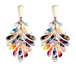 Pendientes de acrílico baratos, largos, con dije de hoja, de resina de tortuga, de palma, de moda, R.GEM. Joyería Bohemia de Verano para Mujer - Product Image 1