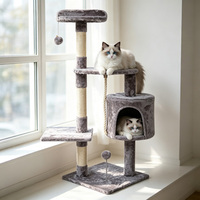 Arbre à chat moderne et classique de luxe, tour d'escalade en sisal et bois, griffoir durable et écologique pour usage intérieur, 4 niveaux, en carton
