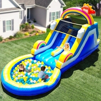 Toboggan aquatique gonflable commercial en PVC 24x11x12FT à double piste avec piscine à éclaboussures et mur d'escalade, souffleur inclus