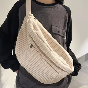 กระเป๋าผ้าลูกฟูกขนาดใหญ่สำหรับผู้หญิง, กระเป๋าแมสเซ็นเจอร์สะพายไหล่เดี่ยวมีซิปกระเป๋าโท้ทผ้าคอตตอนดีไซน์สะพายข้าง - Product Image 1
