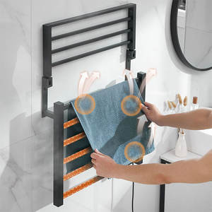Traditionnel <span class=keywords><strong>Petit</strong></span> Chaud Noir Métal Horizontal Chauffe-Serviettes Électrique Rail Bar <span class=keywords><strong>Radiateur</strong></span> Réchauffeur Rack Avec Étagère - Product Image 2