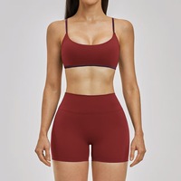 Ensemble de yoga 2 pièces pour femme, soutien-gorge de sport à bretelles ajustables, débardeur effet seconde peau et short taille haute, tenue de fitness pour la course et la gym