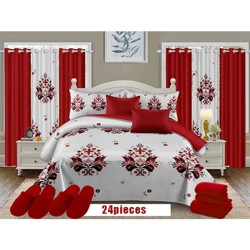 Wholesale Bedding Sets with Matching Curtains 24 Pieces Curtain Bedding Set Bedspread Set Queen Size for Home Use