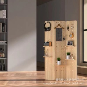 Wooden pegboard <b>folding</b> vertical <b>screen</b> partition living room <b>folding</b> movable <b>screen</b> half wall office home bedroom - Product Image 3