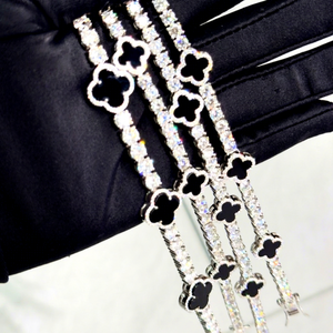 Bracelet Tennis en Argent Sterling 925 avec Moissanite VVS de 3-4-5 mm, Agate Noire Naturelle, Onyx, Trèfle, Chaîne Tennis, Bijoux - Product Image 1