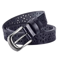 Ceinture en cuir véritable pour femme avec boucle ardillon en alliage, logo personnalisé, motif floral découpé, en cuir de vachette, pour robe et usage décontracté, fabrication usine