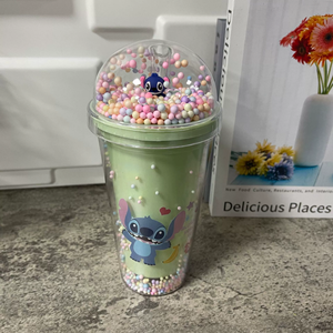 New nhựa nước Tumbler LED ánh sáng lên dễ thương phim hoạt hình Mug Stitch double-layer Đảng trẻ em ly với rơm và nắp - Product Image 5