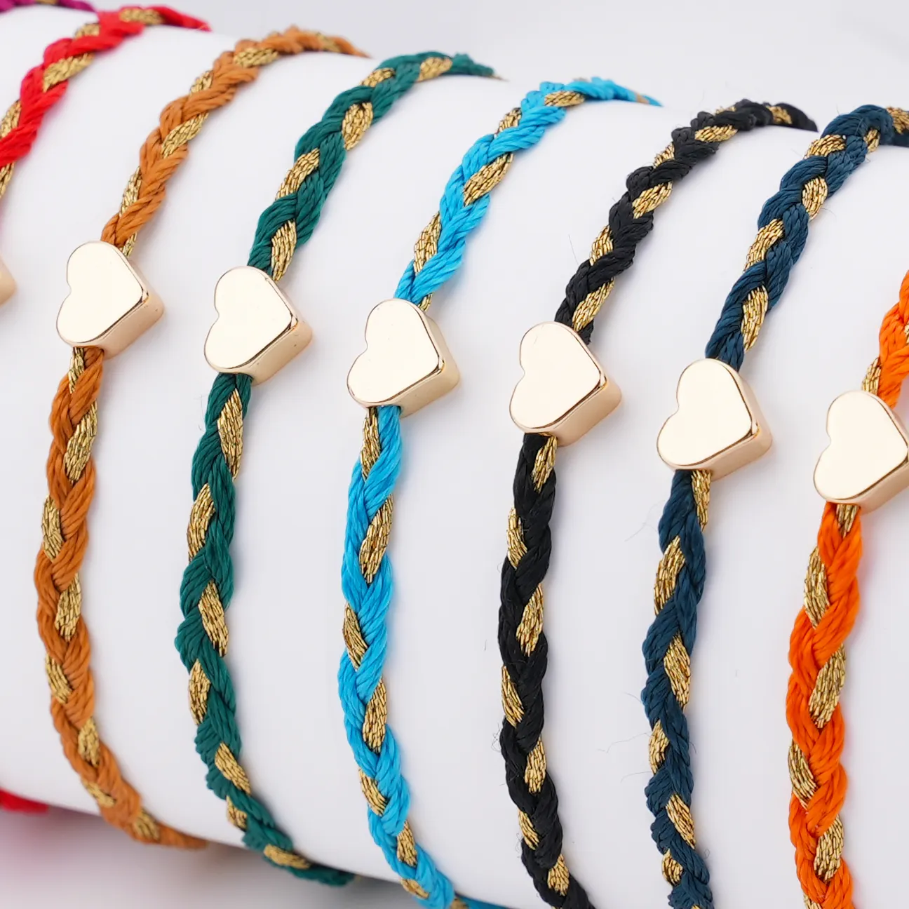 Boho Simple Design Wholesale Cheap Tiny Gold Heart Friendship String Rope Bracelet String Adjustable