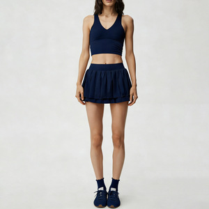 Ensemble de sport pour <span class=keywords><strong>femme</strong></span> : Soutien-gorge de yoga à col en V et jupe de <span class=keywords><strong>tennis</strong></span> plissée double couche, <span class=keywords><strong>tenue</strong></span> de sport sculptante - Product Image 2