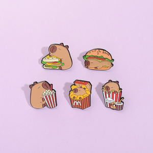 Mignon Capybara Animal émail broche dessin animé hippopotame avec Hamburger frites broches en métal revers Badge bijoux cadeau pour les amis - Product Image 4
