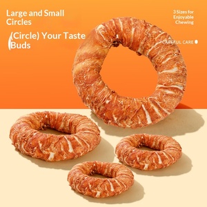Juguetes Masticables de Piel Natural para Perros, Forma de Donut con Pollo Real, Golosinas Duraderas para la Limpieza de Dientes para Perros Pequeños a Grandes - Product Image 1