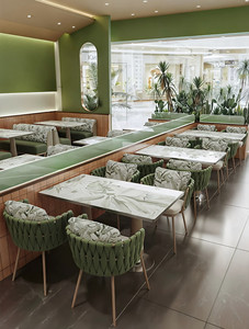 Banqueta de Pared Tapizada con Diseño Floral Tropical, Mesa con Base de Madera y Tapa de Piedra, Silla Verde Trenzada, Suministro al por Mayor para Bistro - Product Image 5