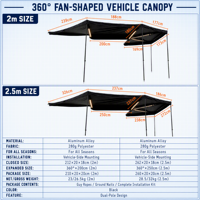 Tente de toit de voiture imperméable à 360 degrés en forme d'éventail, ouverture rapide, abri de camping pour SUV, tente latérale pour véhicule tout-terrain 4x4